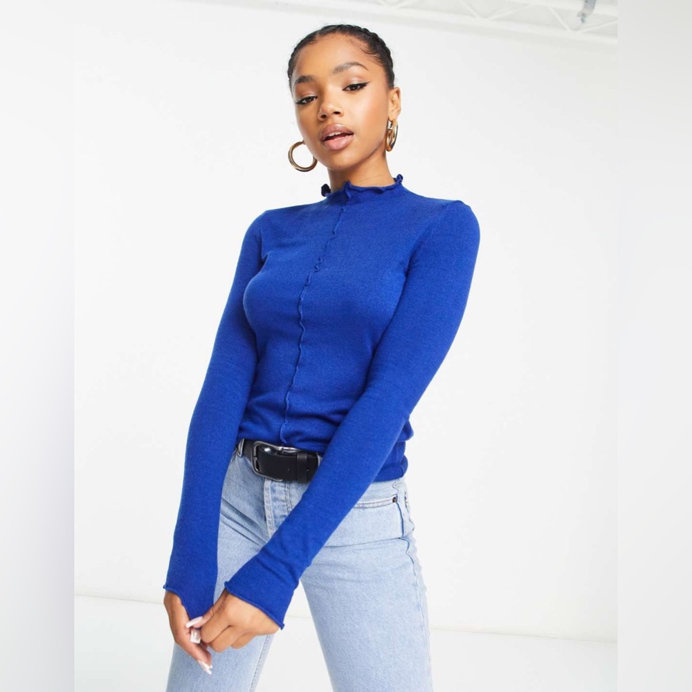 ASOS Vero Moda Cobalt Blue Knit Long Sleeve Lettuce Sweater Size Large Sodalite